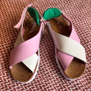 Camper Pink White Cork Sandals Women's EU 37 Sporty Platform Comfort